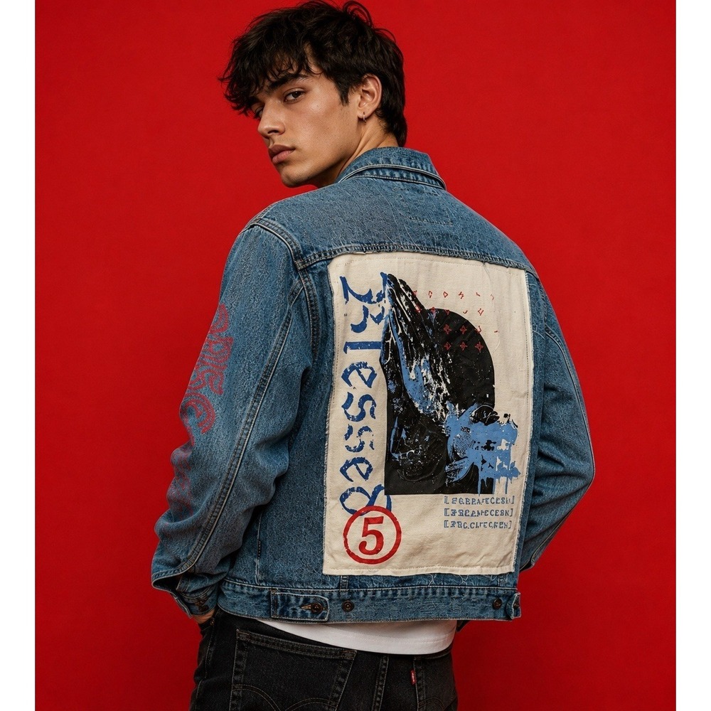 Brooklyn Cloth Blessed Graphic Embroidered Denim‎ Jacket Men's Street wear